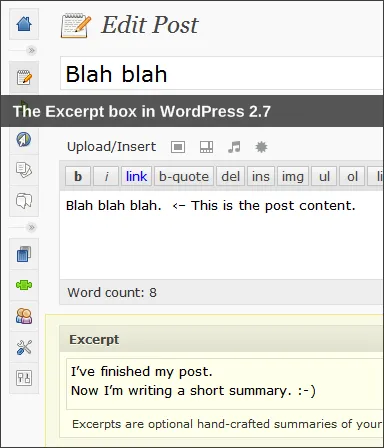 The Excerpt metabox in WordPress 2.7