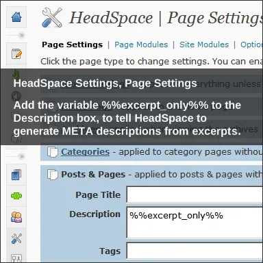 HeadSpace2 for WordPress, Page Settings, Excerpt as META description
