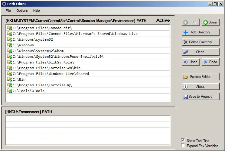 Path Editor in Basic Mode on Windows 7