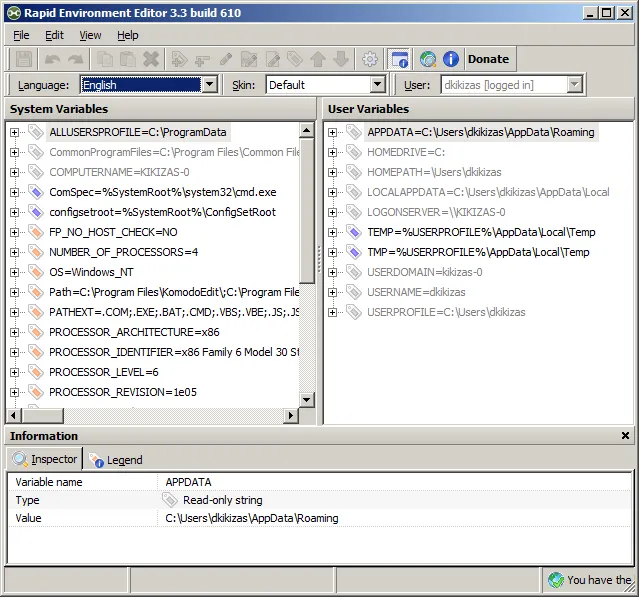 Rapid Environment Editor v3.3 on Windows 7
