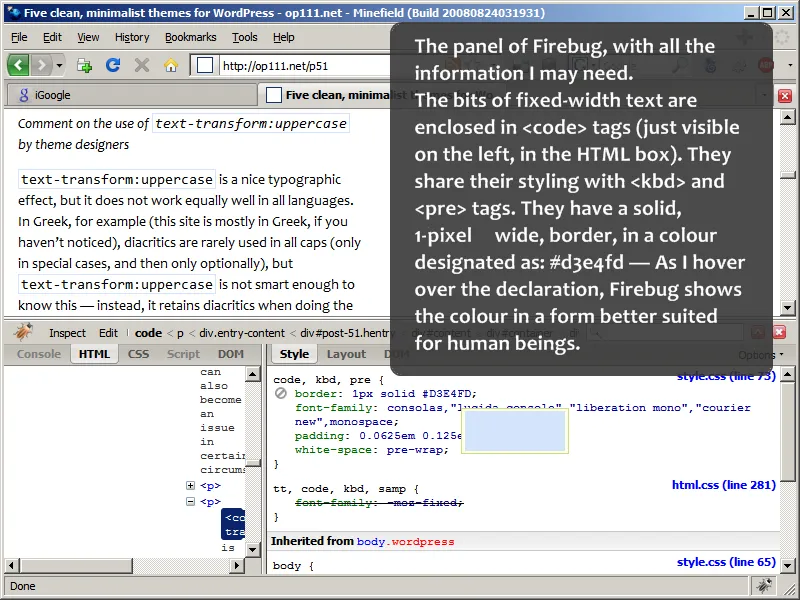 Firebug, Step 2: Inspecting the styling of an element in Firebug’s panel