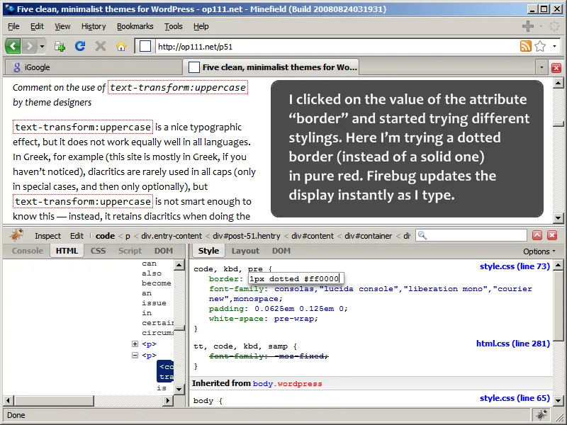 Firebug, Step 3: Editing live the value of an attribute