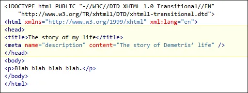 Basic structure of an XHTML document with the HEAD section highlighted