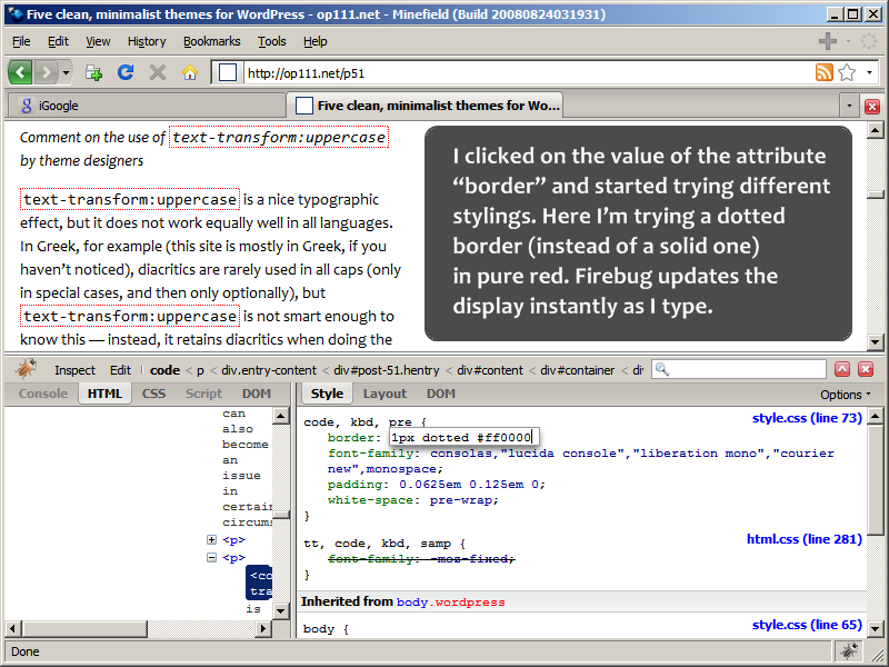 Firebug, Step 3: Editing live the value of an attribute