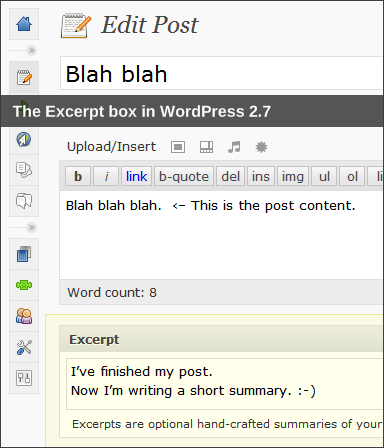 The Excerpt metabox in WordPress 2.7